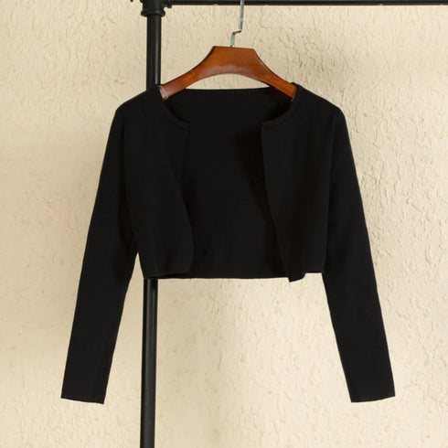 Black Cropped Knitted Cardigan for Women