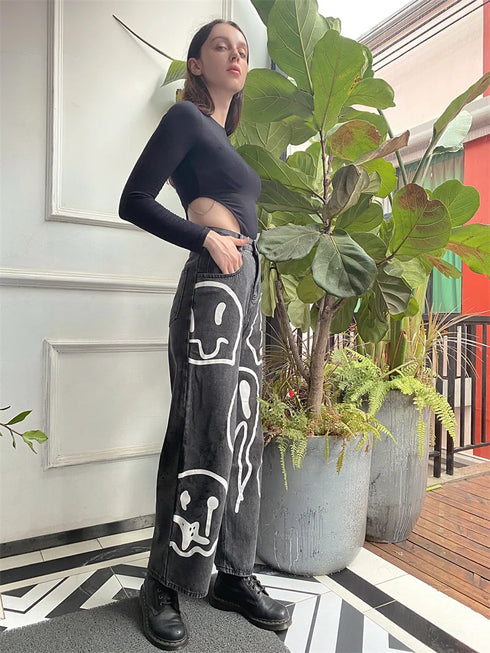 Black Loose Fit Wide Leg Denim Jeans