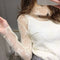 Sheer Long Sleeve Lace Turtleneck Top in Black and White