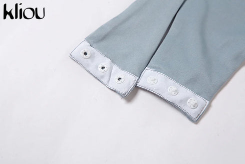 Kliou Solid Deep V Backless Two Piece Set in Black