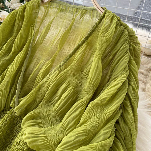 Elegant V-Neck Puff Sleeve Chiffon Blouse