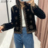 Women's Velvet Short Cardigan with Embroidery and Sequins