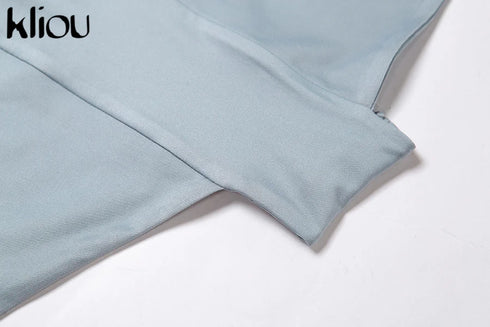 Kliou Solid Deep V Backless Two Piece Set in Black