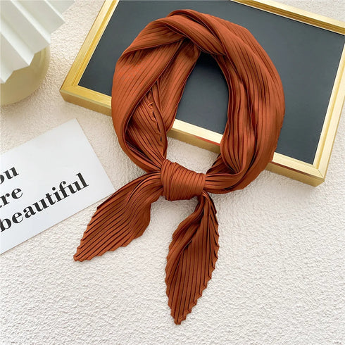 Pleated Print Silk Scarf - 70x70cm