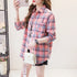 Loose Fit Cotton Plaid Shirt for Women