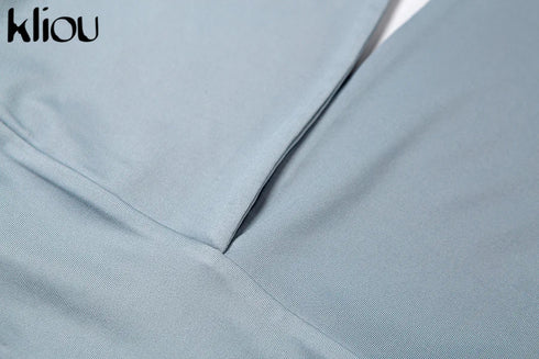 Kliou Solid Deep V Backless Two Piece Set in Black