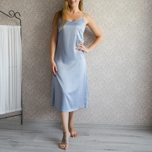 Satin Summer Backless Dress with Spaghetti Straps