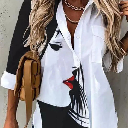 Casual Long Sleeve Printed Blouse for Women