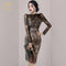 H Han Queen Autumn See Through Lace Pencil Dress Elegant Women