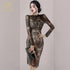 H Han Queen Autumn See Through Lace Pencil Dress Elegant Women