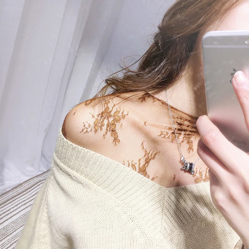 Sheer Long Sleeve Lace Turtleneck Top in Black and White