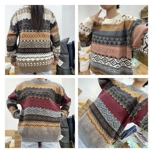 Vintage Striped Loose Pullover Sweater for Women