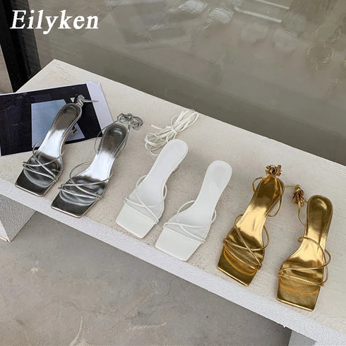 Eilyken Gold & Silver Lace-Up Gladiator Sandals for Women