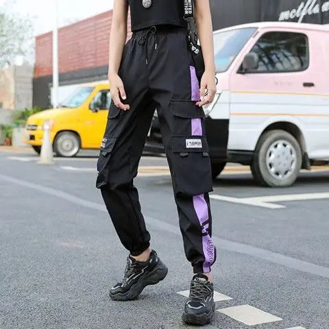 Women's Casual Cargo Joggers - Black & White
