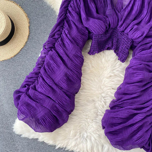 Elegant V-Neck Puff Sleeve Chiffon Blouse