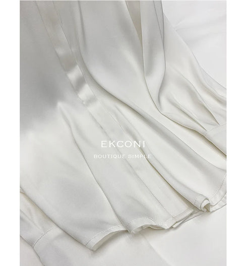 Elegant Satin Silk Blouse with Turn Down Collar