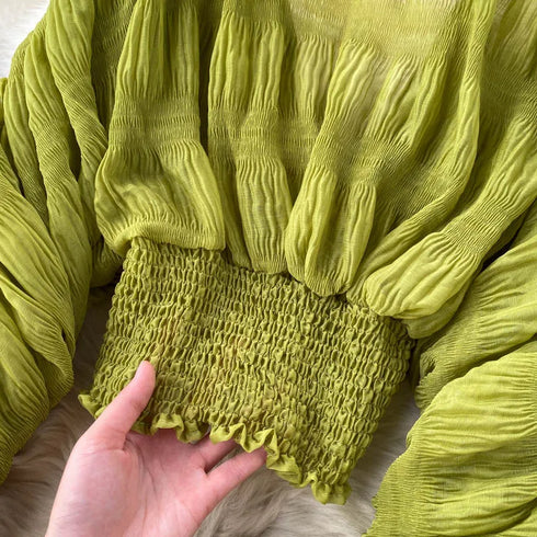 Elegant V-Neck Puff Sleeve Chiffon Blouse