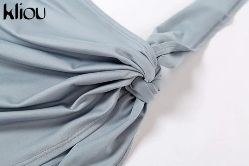 Kliou Solid Deep V Backless Two Piece Set in Black