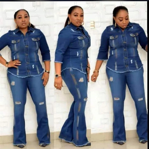 Women's Flared Denim Jeans with Ripped Detail