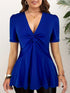 Plus Size V-Neck Front Knotted Blouse
