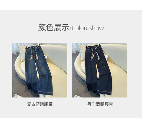 Wide Leg Denim Jeans with Scarf Belt