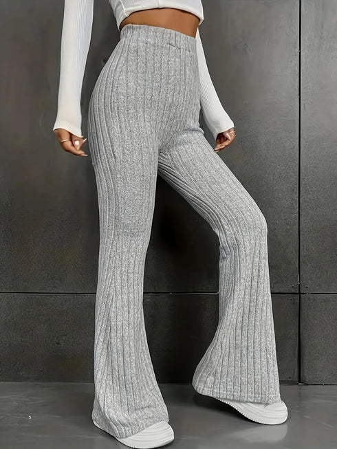 Women's Plus Size Ribbed Flare Leg Pants - Grey