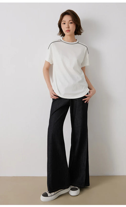 Women's High-Waisted Wide-Leg Denim Pants