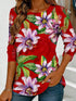 Women's Floral Print Long-Sleeved Loose-Fit Top