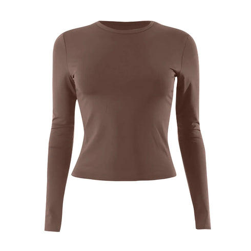Womens Long Sleeve Bodycon Crop Top - Solid Colours