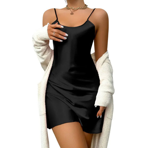 Elegant Solid Colour Silk Sleeveless Mini Dress