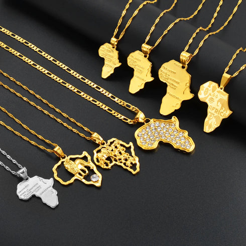 Anniyo Africa Map Pendant Necklace - Silver & Gold