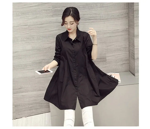 White Casual Oversized Blouses Women 2024 Autumn Korean Fashion Mid Length Winter Loose Long Sleeves Femal Blouses