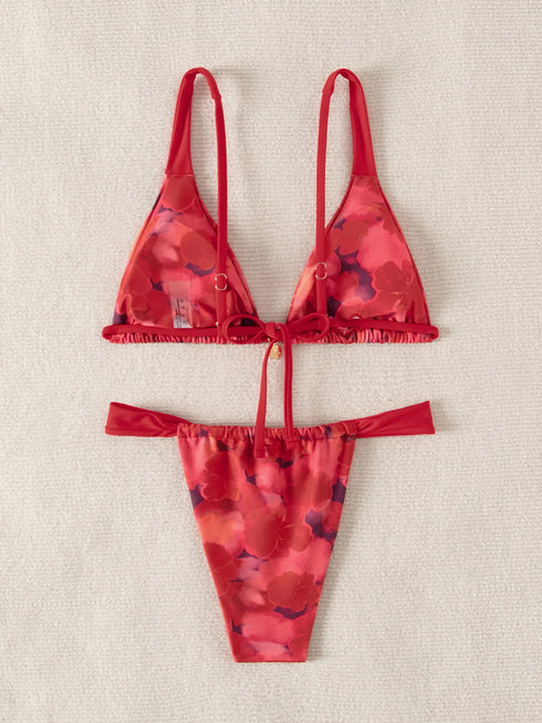Floral Print Triangle Bikini Set with Brazilian Bottoms