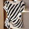 Korean Striped Short Sleeve Blouse for Women