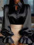 Elegant Satin Blouse with Ruffled Cuff Sleeves