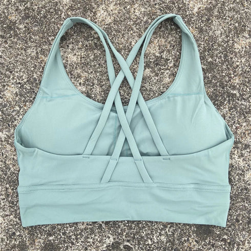 Solid Colour Cross Back Sports Bra with Multiple Straps