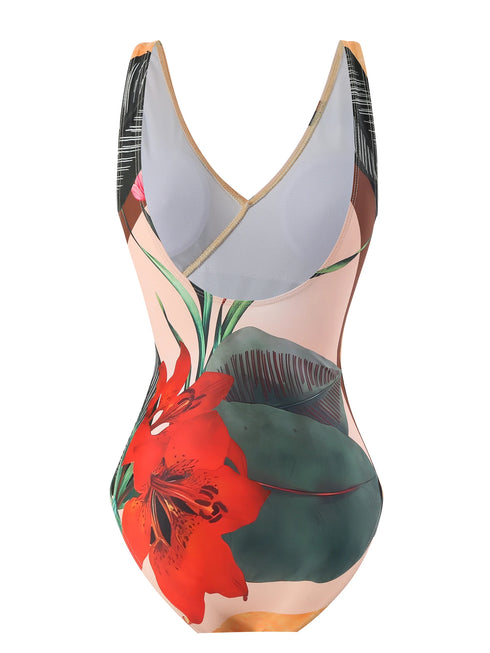 Floral Print Lace-Up Women's Bikini Set