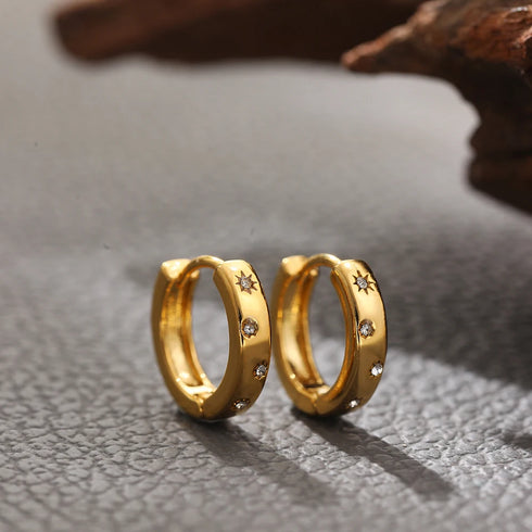 CZ Zircon Mini Hoop Earrings - Gold Plated