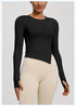 Long Sleeve O-Neck Yoga Top in Solid Colours