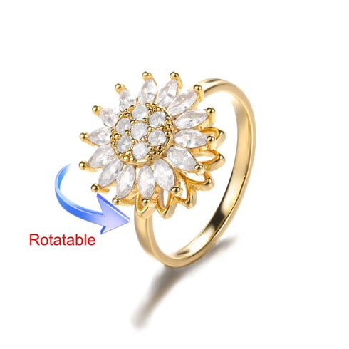 Four Clover Rotating Anxiety Ring - Adjustable Gold