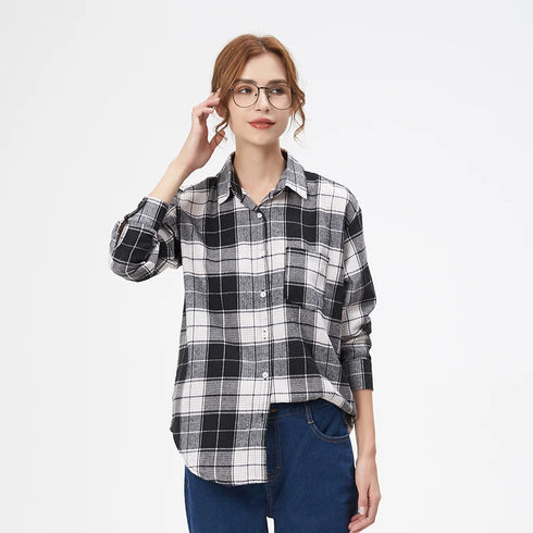 Loose Women's Plaid Shirt - Long Sleeve Casual Blouse