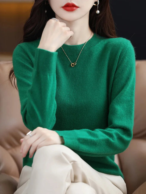 Women's 100% Merino Wool O-Neck Pullover Sweater