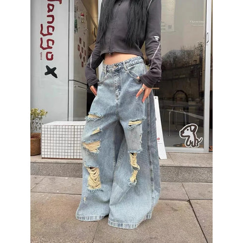 YIBASHU Women's Ripped Wide Leg Jeans