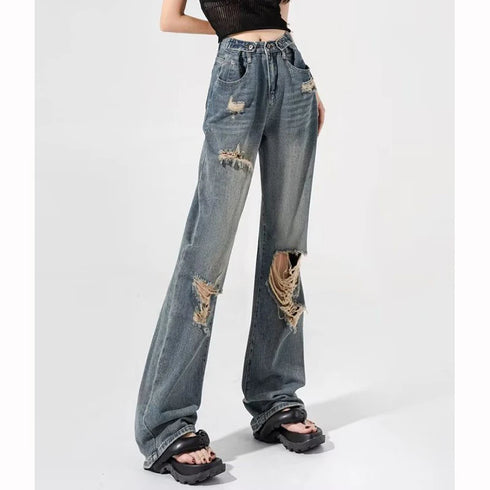 Chic Blue High Waist Loose Flare Jeans