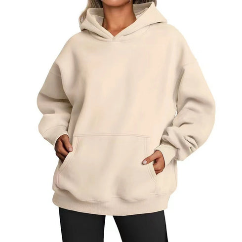 Hip Hop Solid Colour Hooded Pullover for Women