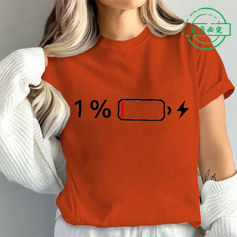 1% Battery Print Graphic Casual T-Shirt for Women