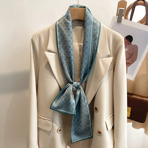 50 Color New Women Silk Printed Design Scarf Shawl Fashion Luxury Long Narrow Small Silk Scarves for Stylish Headbands and Headscarves