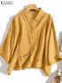 ZANZEA Elegant 3/4 Sleeve Lapel Neck Blouse for Women