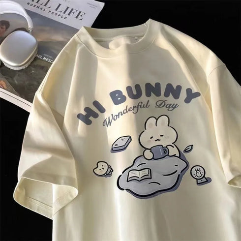 Cute Rabbit Printed Short-Sleeved T-Shirt for Summer