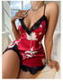 Lace Trim Leopard Nightdress with V Neck and Backless Design